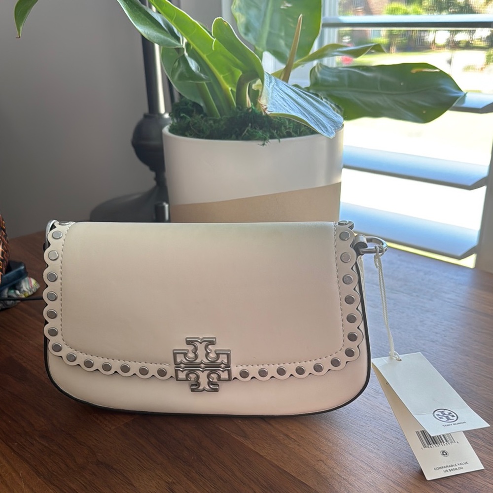 Tory Burch Britten cream Crossbody Bag with Silver Accents (with 2 straps)